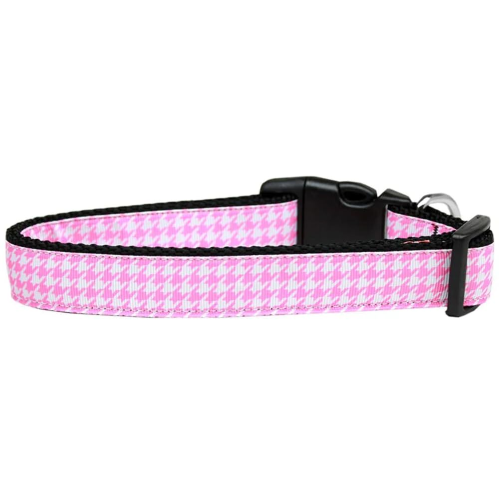 Pet Dog & Cat Nylon Collar or Leash, "Houndstooth Pink" LG Collar