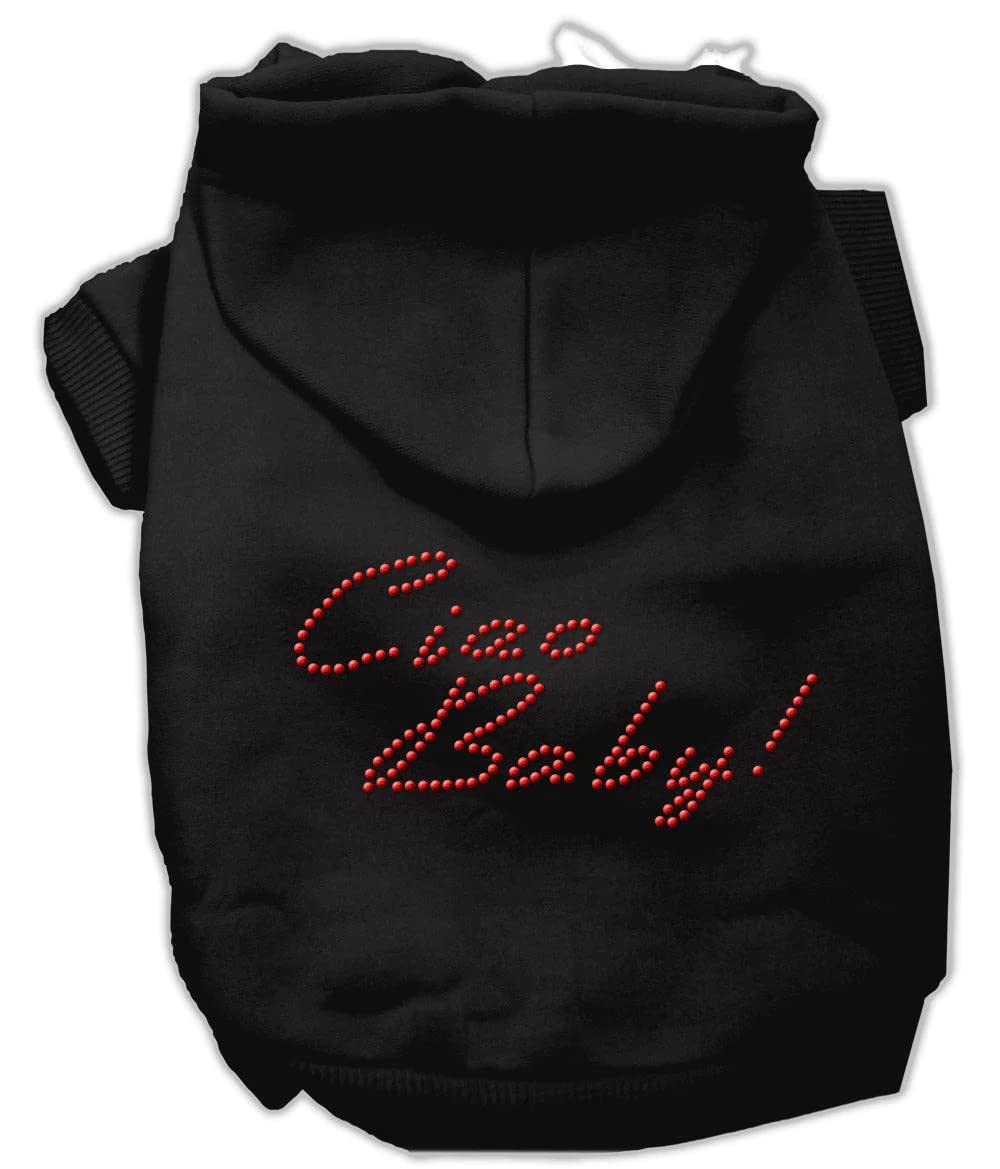 Pet, Dog & Cat Hoodie Rhinestone, "Ciao Baby" Gray XL (14-20 lbs.)