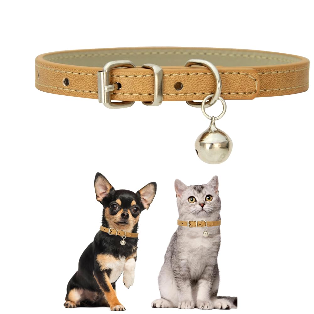 Dog Collar With Bell,Kitten Collars With Bell,Soft Pu Leather Xxs Dog Collar Adjustable Buckle For Xxs Extra Small Medium Tiny M