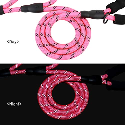 Rope Dog Leash 6Ft Long,Traffic Padded Two Handle,Heavy Duty,Reflective Double Handles Lead For Control Safety Training,Leashes For Large Dogs Or Medium Dogs,Dual Handles Leads(Pink)
