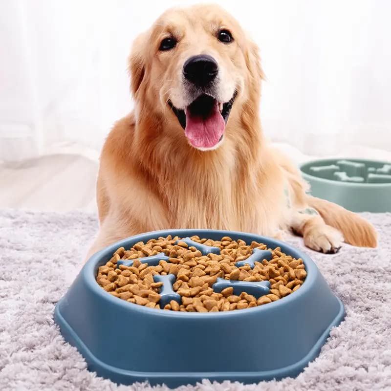 Pups&Pets Slow Feeding Pet Bowl, No Choking Round Feeder Bowl With Bone Pattern Interactive Treat Bowl For Dogs (Yellow)