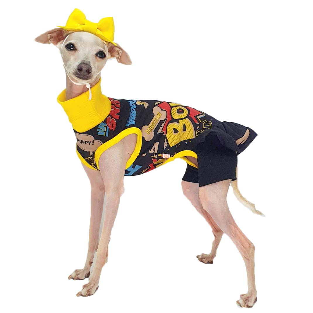 D Doggy Star Italian Greyhound Clothes Stretchable Bow Leggings One-Piece Whippet For Dog (Xl,Ops Bow Black)