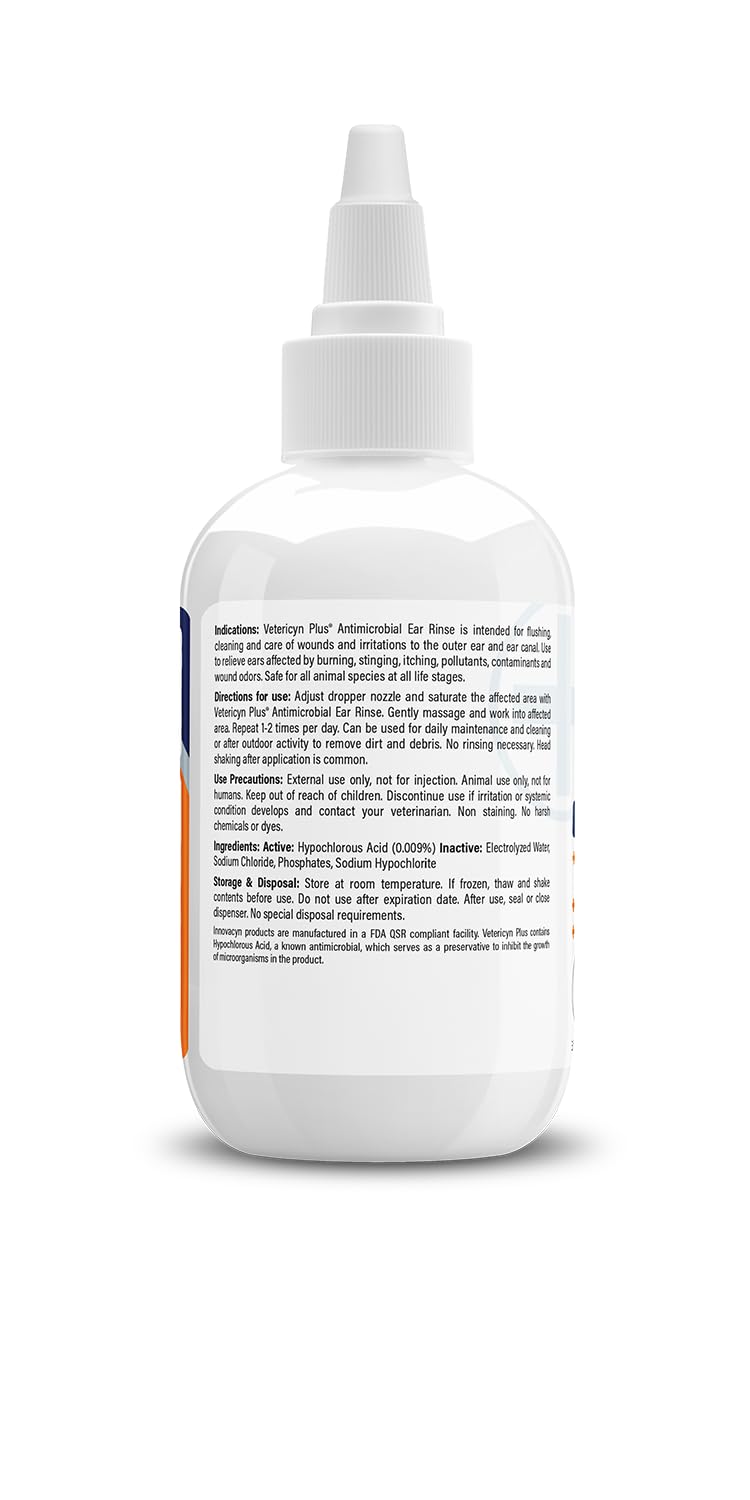 Vetericyn Plus Dog Ear Rinse | Dog Ear Cleaner to Soothe and Relieve Itchy Ears, Safe for Cat Ears, Rabbit Ears, and All Animal