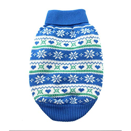 Doggie Design Combed Cotton Snowflake Hearts Dog Sweater (X-Small, Blue)
