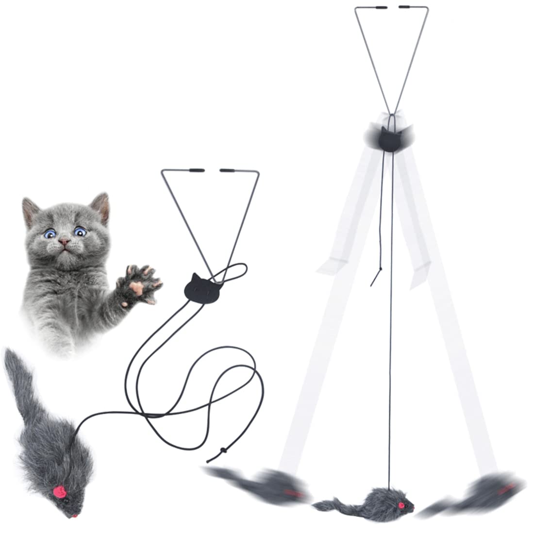 Qpets Cat Toys, Elastic Hanging Rope, Soft Plush Mouse For Indoor Play