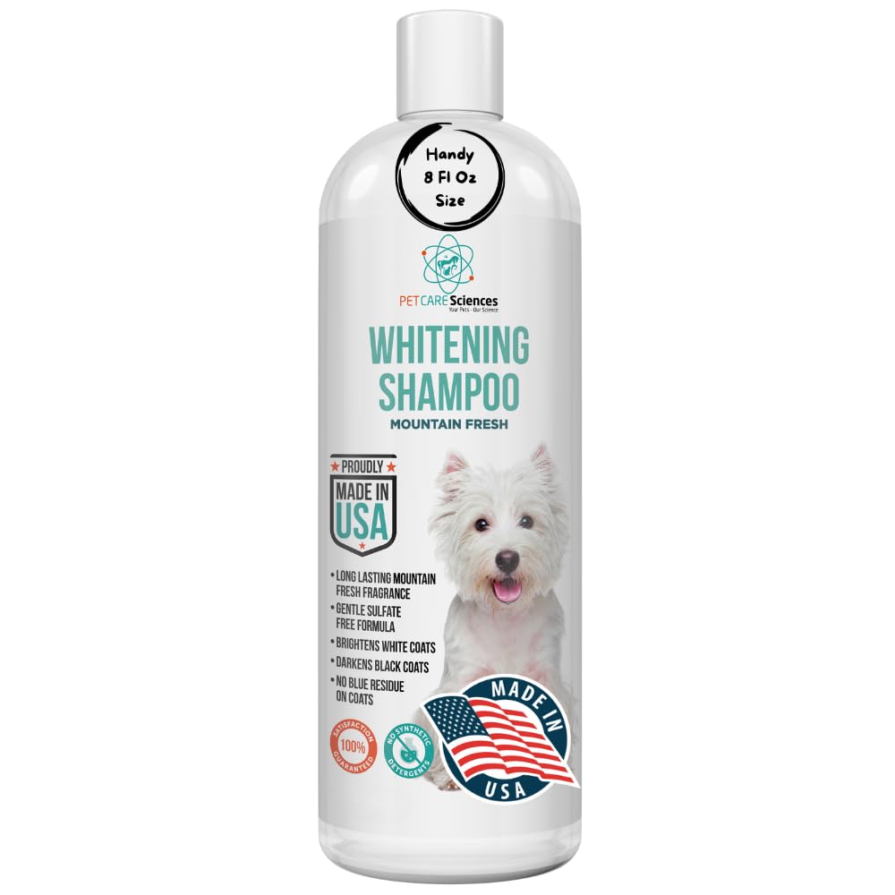 PET CARE Sciences 8 fl oz Dog Whitening Shampoo - Dog Shampoo for White Dogs - Brightens White and Darkens Dark Coats - Tearless