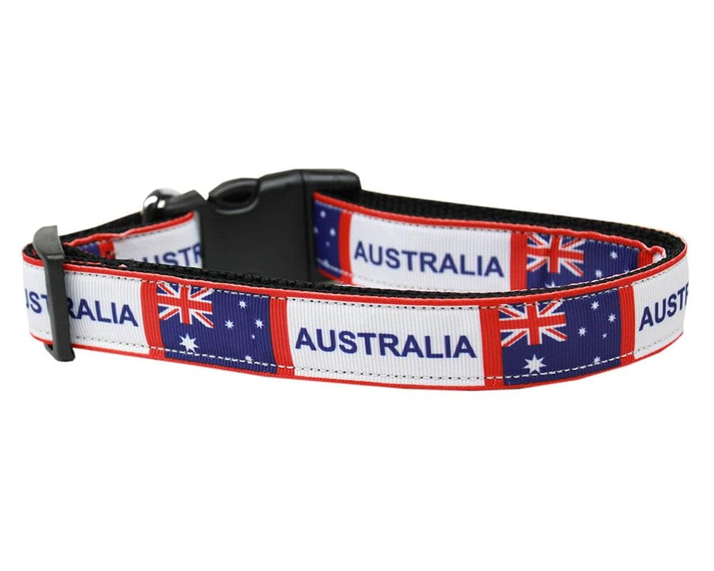 Pet Dog & Cat Nylon Collar or Leash, "Australia Flag" MD Narrow Collar