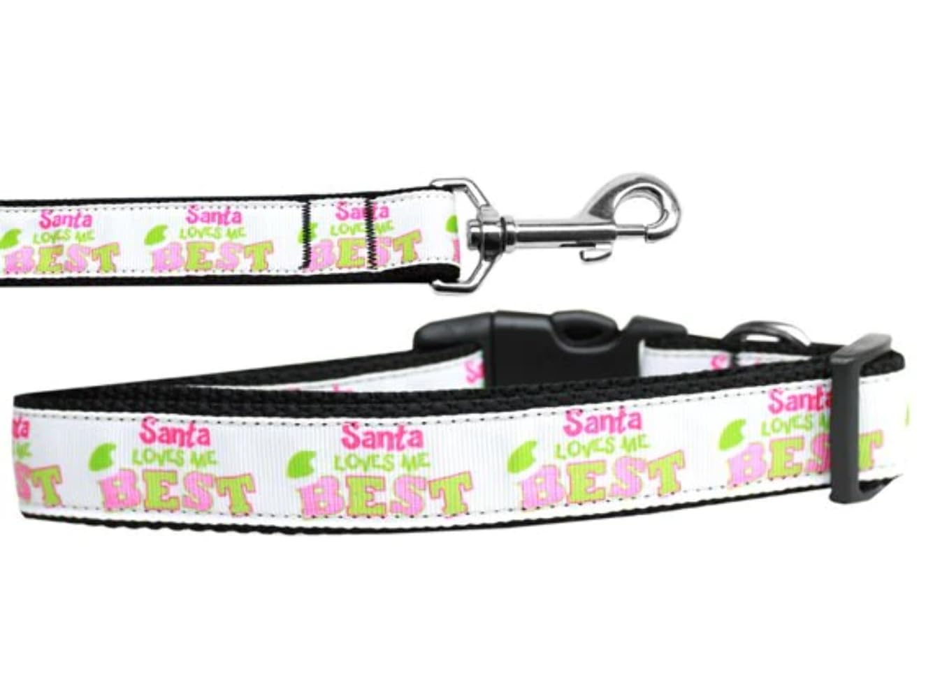 Christmas Pet Dog & Cat Nylon Collar or Leash, "Santa Loves Me Best" XS Collar