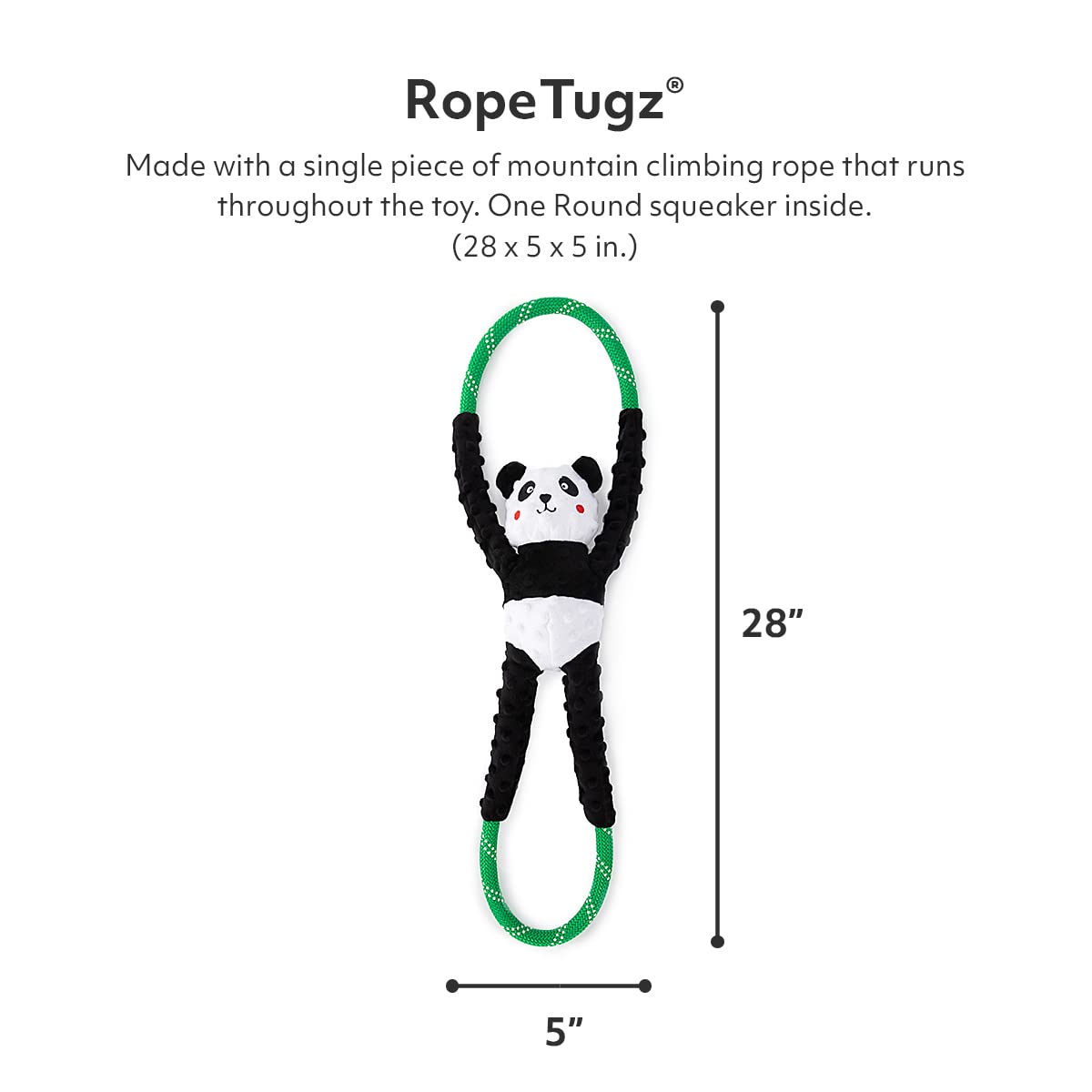 ZippyPaws RopeTugz Panda Dog Toy - Durable Plush Squeaky Chew Toy for All Breeds - Machine Washable, Model ZP965