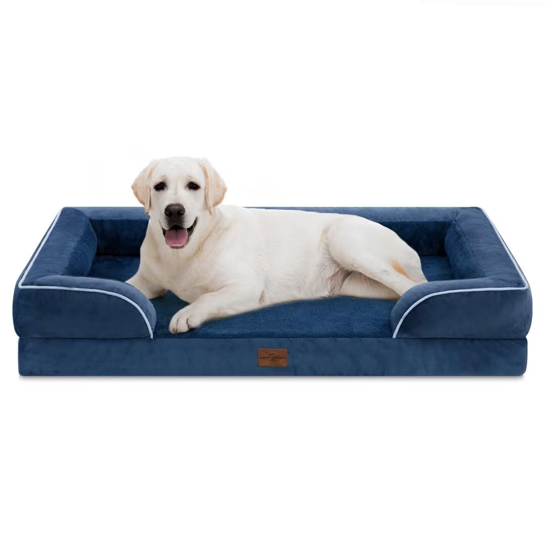 Comfort Expression Pv Washable Jumbo Dog Bed For Extra Large Dogs, Waterproof Orthopedic Dog Bed, Jumbo Breed Dog Bed Sofa With Removable Cover & Non-Slip Bottom(Jumbo,Navy Blue)