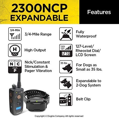 Dogtra 2300NCP Expandable 2-Dog Remote Training E-Collar, Black, Synthetic, 3/4-Mile Range