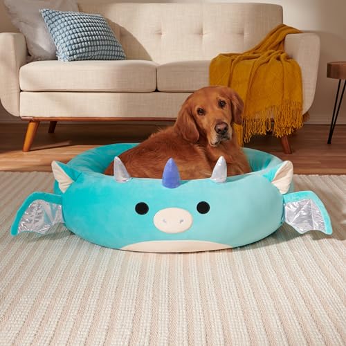 Squishmallows Original Plush Pet Bed - 30-Inch Blue Dragon - Soft Polyester for Dogs & Cats - Model JPT0883-L