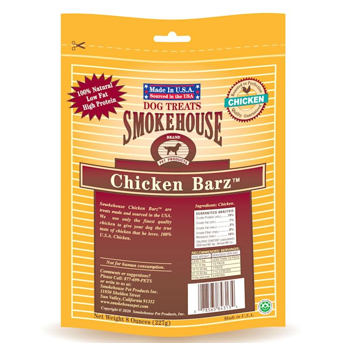 Smokehouse 100-Percent Natural Chicken Barz Dog Treats, 8-Ounce