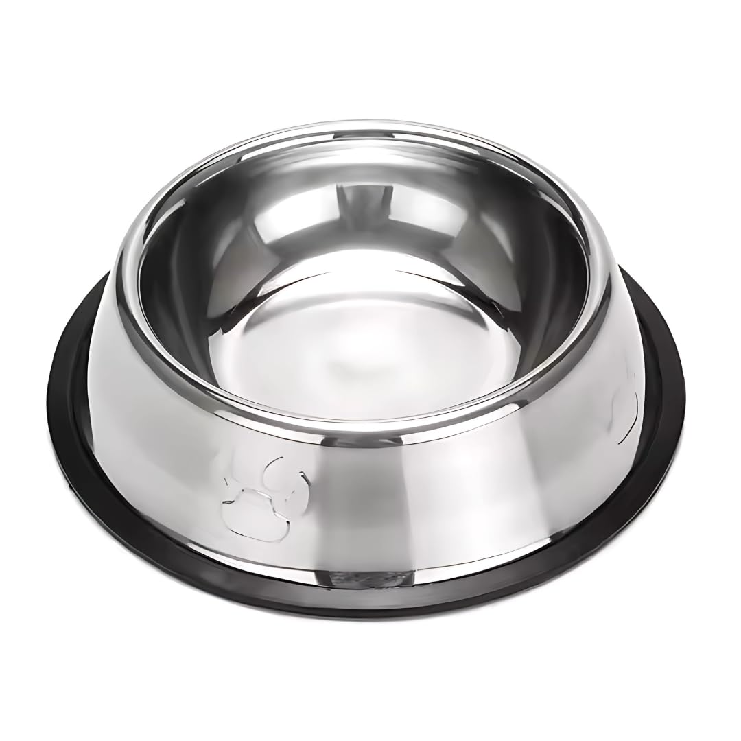 Pet Fun Stainless Steel Dog Feeding Bowl | NonSkid Rubber Base | RustResistant & Dishwasher Safe Pet Food And Water Bowl | Ide