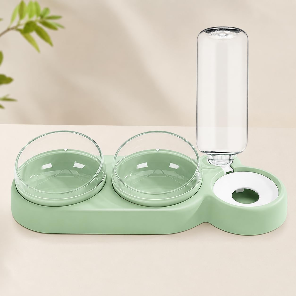 Automatic Pet Feeder Bowl With Water Dispenser For Dogs & Cats, Dual Food Bowl Feeding Station With Transparent Gravity Water Bo