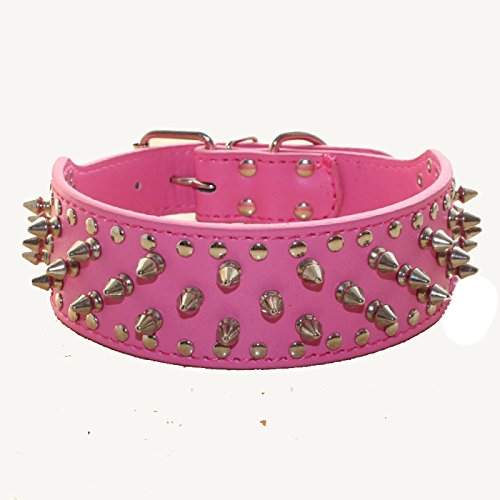 Serijoars Spiked Studded Dog Collar, Pu Leather Dog Collar, Adjustable Pet Collars For Medium Or Large Breed Pet (Xl, Hot Pink)