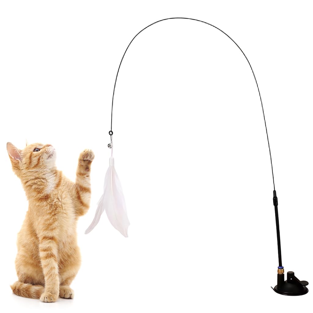 Qpets Cat Toys, Cat Teaser Wand With Suction Cup Design, HandsFree Interactive SelfPlay Fun For Boredom & Exercise Pet Teaser