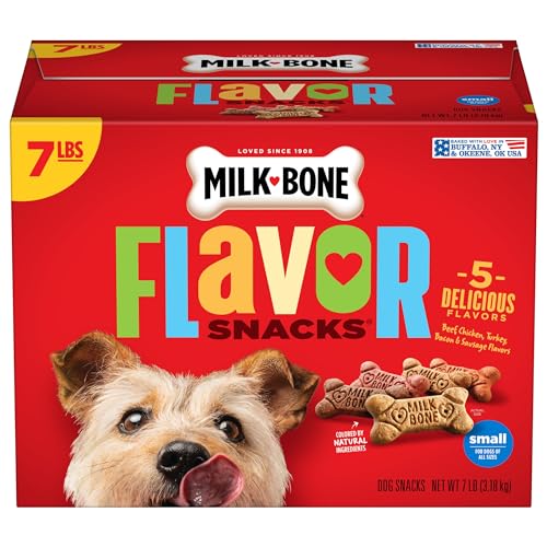 Milk-Bone Flavor Snacks Dog Treats, Small Biscuits, 7 Pound Crunchy Texture Helps Reduce Tartar