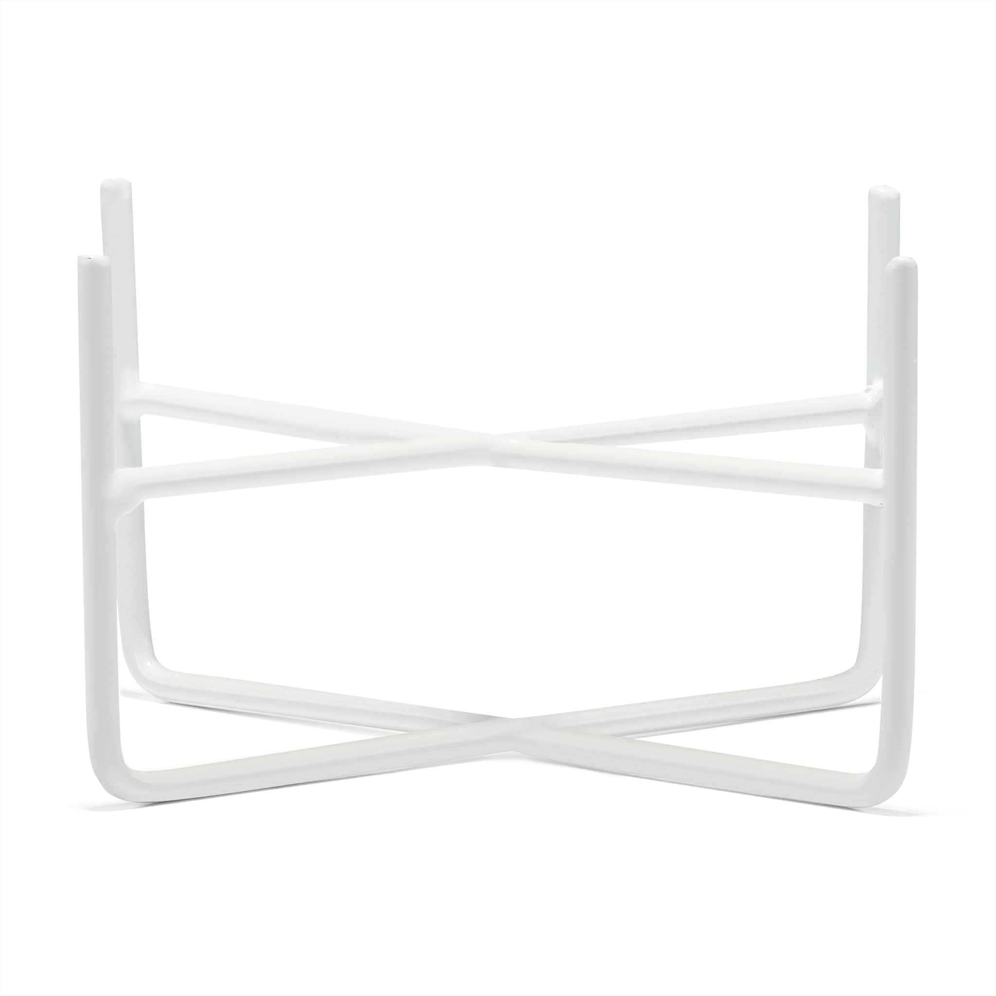 Waggo Simple Solid Dog Bowl And Dog Bowl Stand - Single Iron Stand With Single Ceramic Feeder Or Water Bowl (Medium, Matte White)