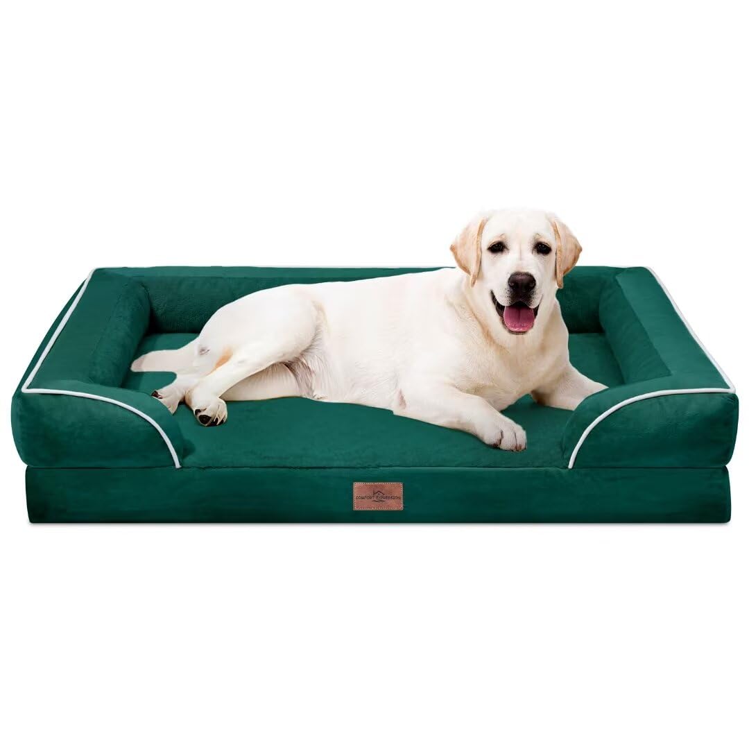 Comfort Expression Extra Large Dog Beds Jumbo Breed, Orthopedic Dog Bed Waterproof, Pv Washable Dog Sofa Bed With Removable Cover & Non-Slip Bottom(Jumbo,Emerald)