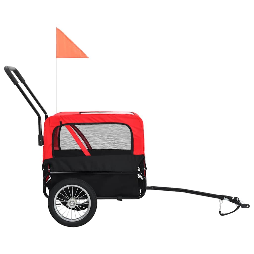 vidaXL 2-in-1 Pet Bike Trailer and Jogging Stroller, Versatile with Quick Conversion, Sturdy Steel Frame, Water-Resistant Oxford Fabric, Mesh Windows, Red and Black