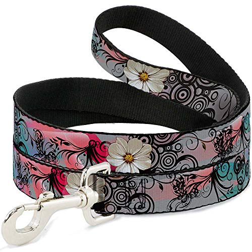 Buckle-Down Pet Leash - Flowers W/Filigree Pink - 6 Feet Long - 1.5' Wide