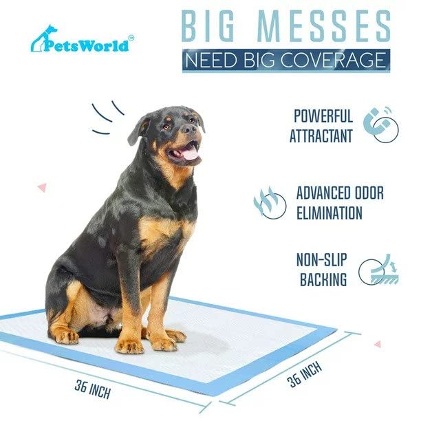 Petsworld Giant Potty Pads For Dogs, Odor Eliminating 36'' X 36'' Pee Pads For Dogs, Gigantic Great Dane Pads, 5 Layer Ultra Abs