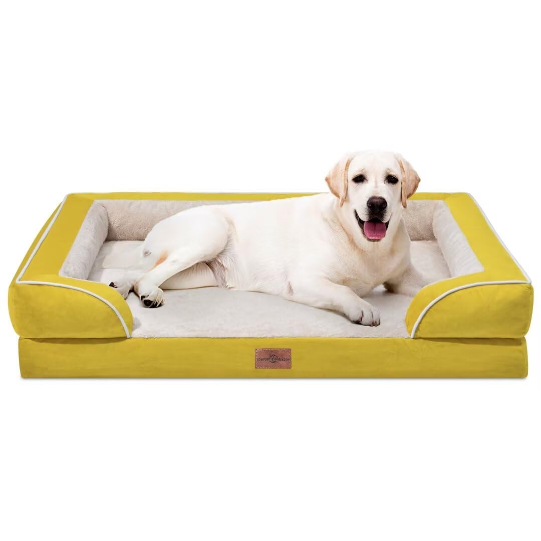 Comfort Expression Orthopedic Dog Beds, Jumbo Dog Bed For Extra Large Dogs, Waterproof Dog Bed, Pv Washable Dog Sofa Bed With Removable Cover & Non-Slip Bottom(Jumbo,Spicy Mustard)