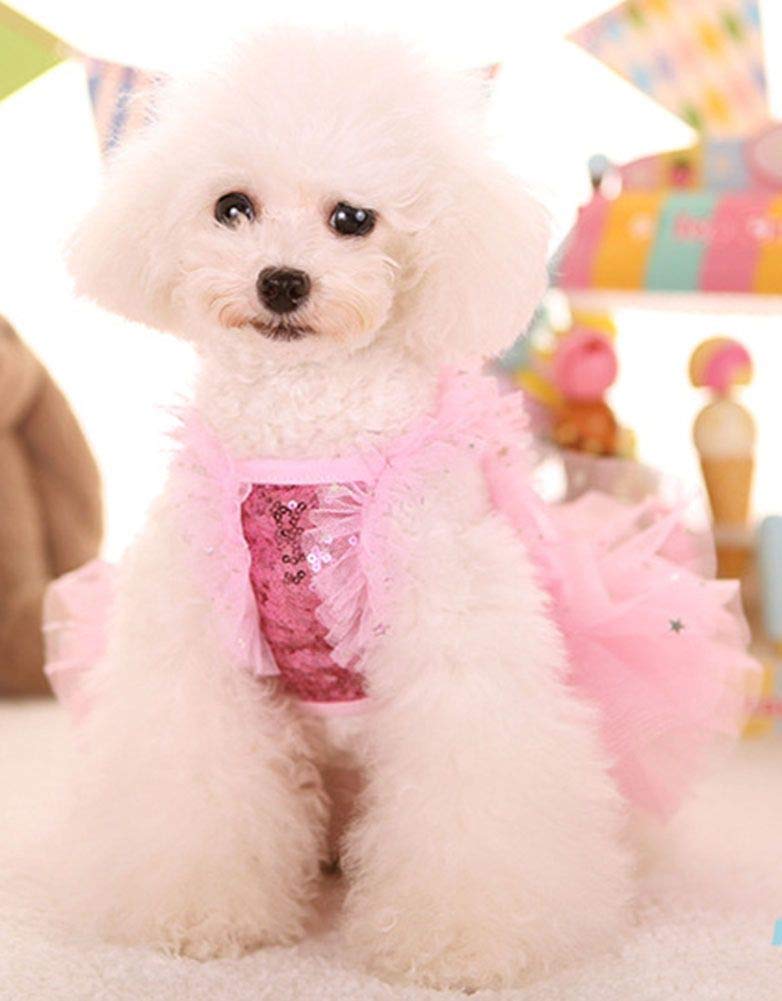 Marupet Fashion Sweet Puppy Dog Blingbling Princess Skirt Pet Dog Lace Cake Camisole Tutu Dress Pink Large