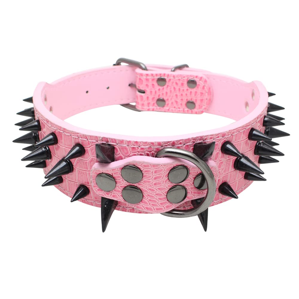 Serijoars Spiked Studded Dog Collar, Pu Leather Dog Collar, Adjustable Pet Collars For Medium Or Large Breed Pet (M, Pink3)