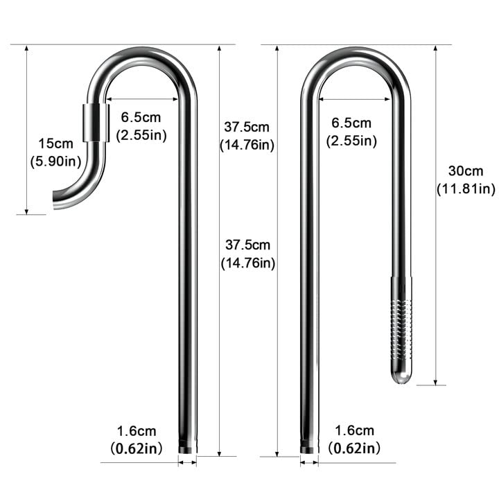 FZONE Stainless Steel Lily Pipe Set for 16/22mm Filter Hoses - Ideal for Aquarium Plant Tanks, Silver, Includes Acrylic Pipe Fixer
