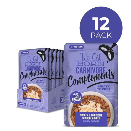 Tiki Cat Born Carnivore Complements Wet Cat Food Topper, Chicken & Egg 2.1 oz. Pouch (12 Count)