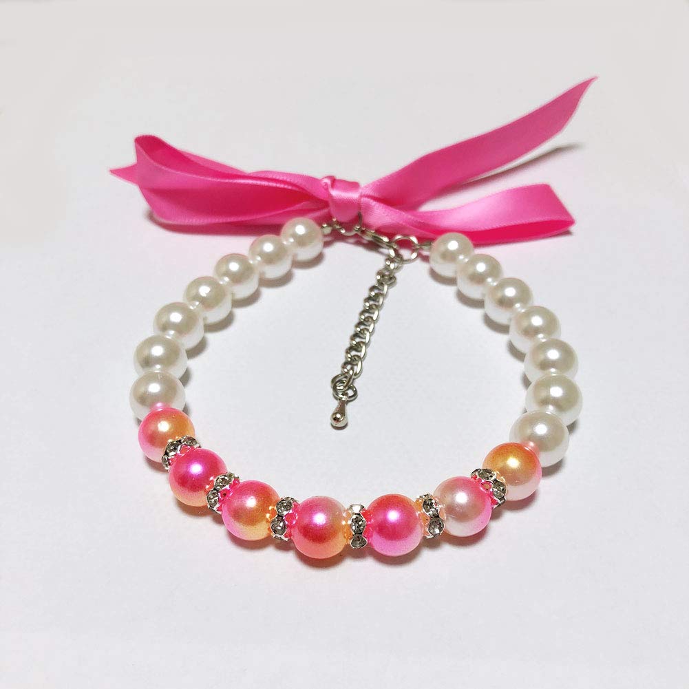 Petfavorites Ombre Pearls Dog Necklace Jewelry For Small Dogs Puppy - Bling Rhinestones Cat Wedding Collar - Chihuahua Yorkie Girl Clothes Costume Outfits Accessories (Ombre Pink, Size S)