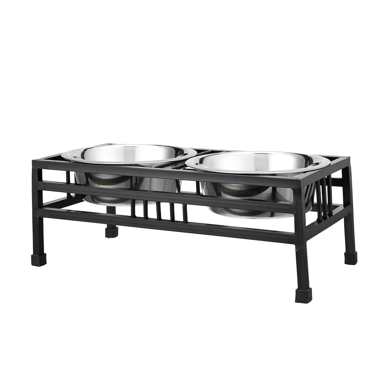 Amazon Basics, Pet Feeder | Stainless Steel Food & Water Bowls With Iron Stand | Dog Bowls | Elevated Double Diner With Stand | 