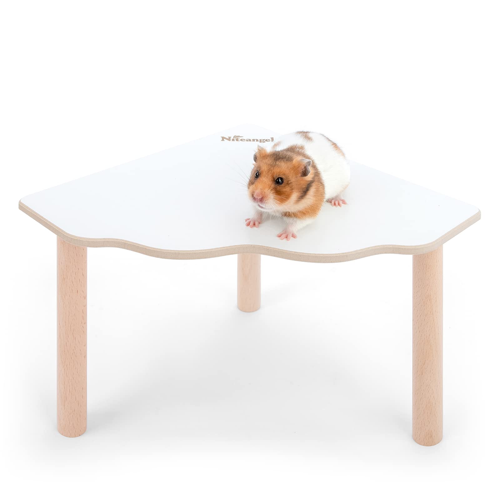 Niteangel Hamster Play Wooden Platform For Dwarf Syrian Hamsters Gerbils Mice Degus Or Other Small Pets (Triangle - 5.9'' Height, White)