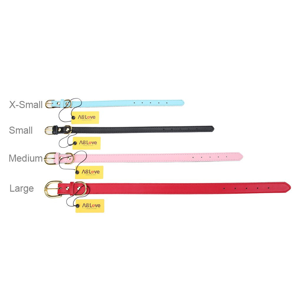 Aolove Basic Classic Padded Leather Pet Collars For Cats Puppy Small Medium Dogs (Pink, Medium)