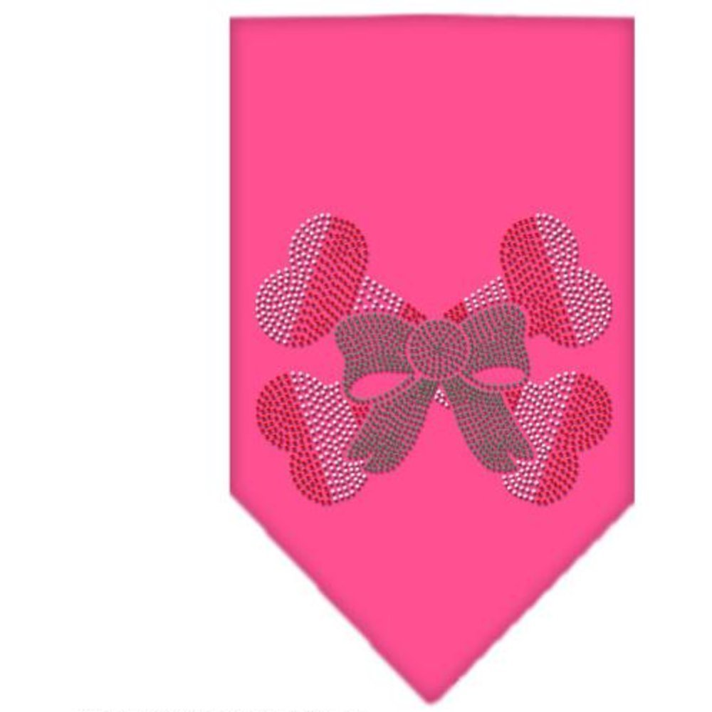Christmas Pet and Dog Bandana Rhinestone, "Candy Cane Crossbones" Bright Pink Large