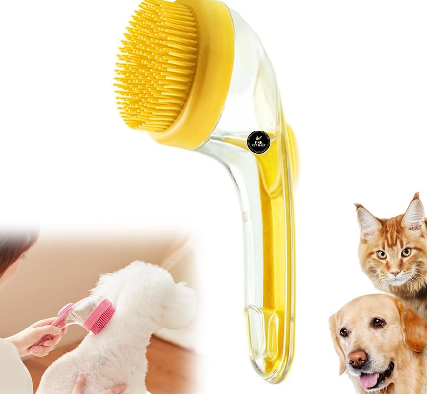 Psk Pet Mart Pet Brush  Dog Washing Brush With Soap Dispenser, Soft Silicone Bath Brush For Cats, Dogs, Rabbits | Long Handle P