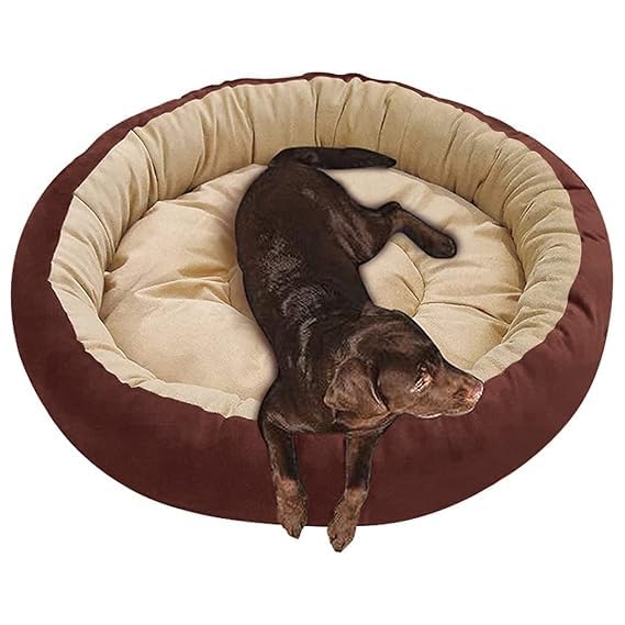 GDB Cotton Dog & Cat Round Shape Bed with Removable Cushion, Comfortable & Durable Pet Lounger, Washable AntiSlip Base, Brown, 