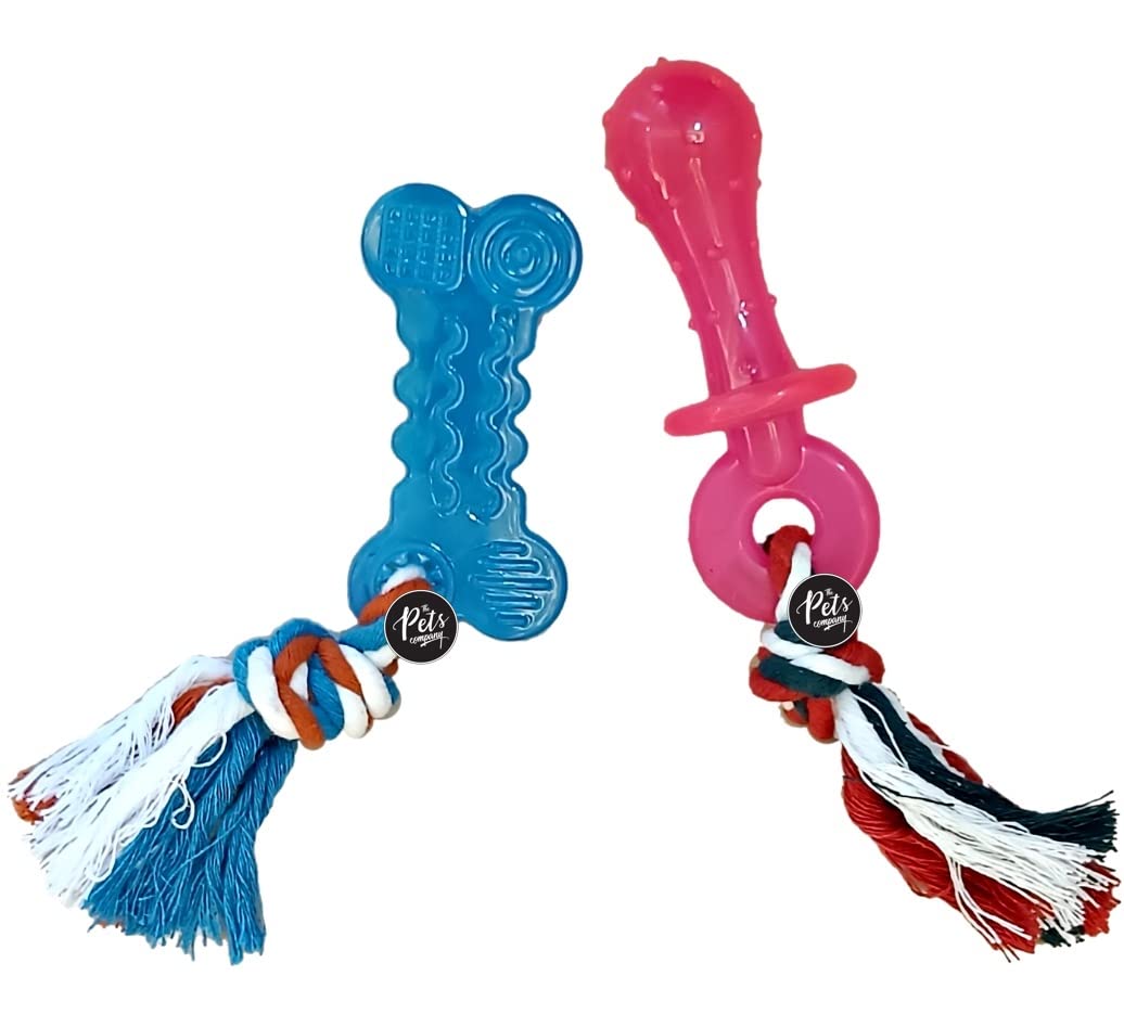 The Pets Company Pacifier & Bone Rope Puppy Chew Teething Toy Set Of 2 For Playing And Teeth Cleaning Training