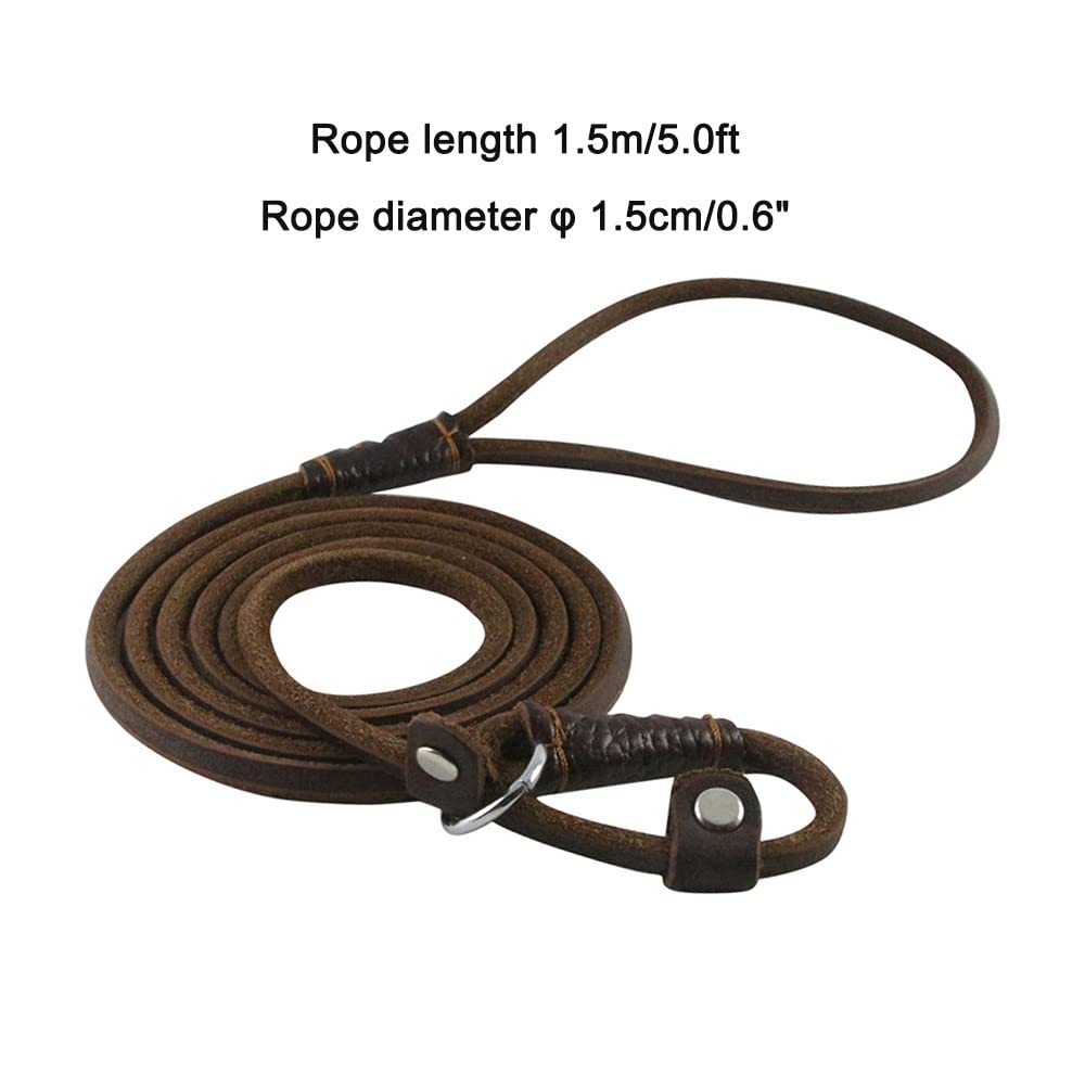 DONGKER Dog Slip Lead,5ft 2-in-1 Leather Pet Training Walking Leash Adjustable Neck Size for Small Medium Lage Dogs