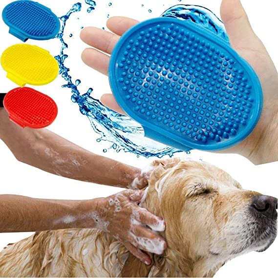 Pet Massage Rubber Bath Glove For Dogs, Cats, Rabbit, & Hamster | Grooming Shampoo Washing Soothing Rubber Bristles Hand Brush C