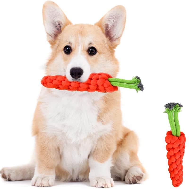 Petyantra Pets Dog Knotted Cotton Rope Toys For Teeth Cleaning And Chewing Chew Toy Carrot Shape, Tug Toy For Small & Medium Dog