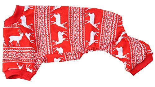 Christmas Dog Pajama Reindeer Pet Dog Pajamas Jumpshit For Large Dogs, Cotton Back 23' Xlarge Red