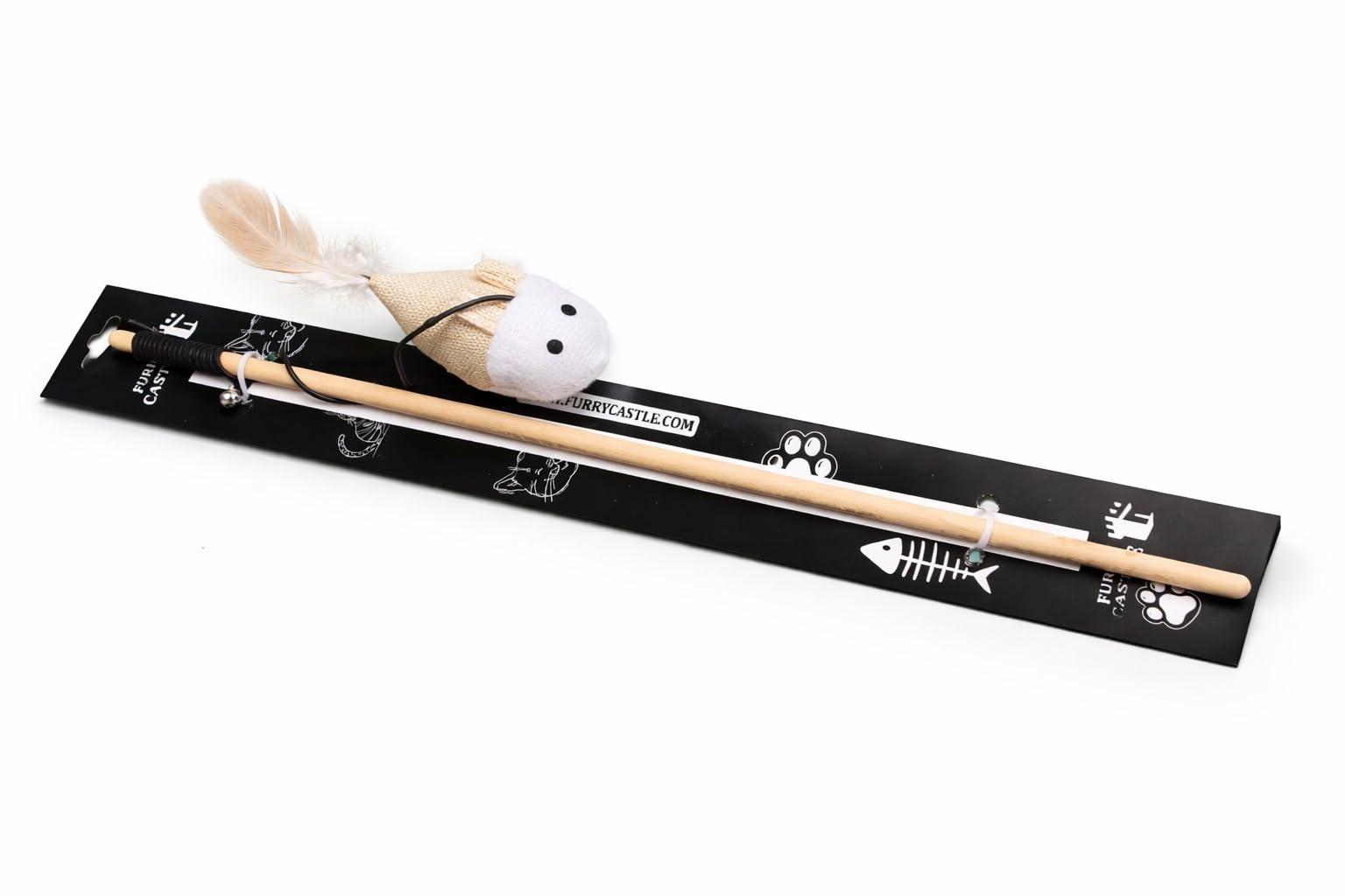 Furry Castle Cat Tease Tail Toy Wand With Mini Mouse