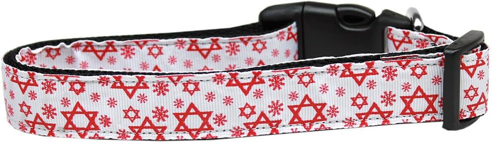 Hanukkah Pet Dog & Cat Nylon Collar or Leash, "Red Star Of David" MD Narrow Collar