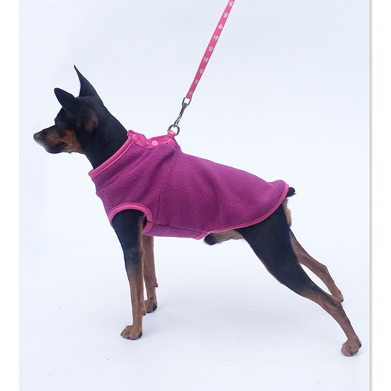 Imdoubledou Dog Fleece Vest - Small, Solid Pink Pur, Leash Hole, Durable, Winter, Fleece, Unisex, Large