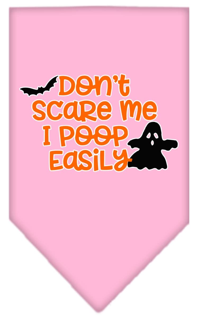 Halloween Pet and Dog Bandana Screen Printed, "Don't Scare Me, I Poop Easily" Light Pink Large