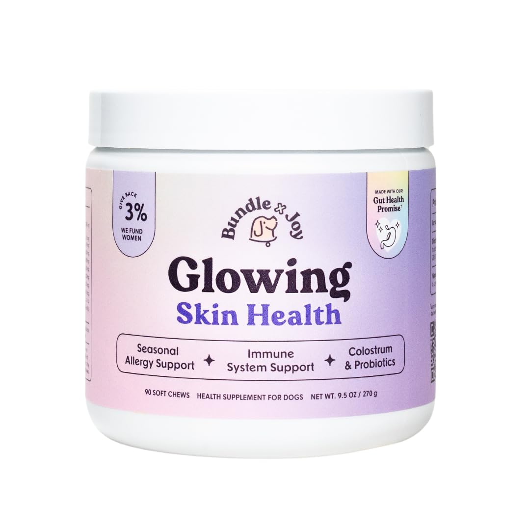 Bundle x Joy Glowing Skin and Coat Supplement for Dogs, 90 Soft Chews, Probiotics for Dogs with Colostrum, Omega 3 Fatty Acids, 