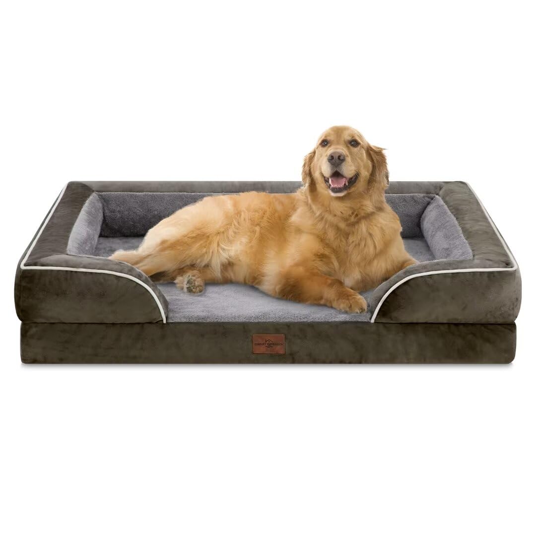 Comfort Expression XL Dog Bed - Waterproof Orthopedic Foam, Removable Cover, Non-Slip Bottom, 42"x30"x9", Dark Green